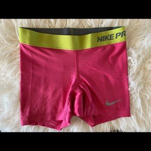 Girls Nike Pro Pink & Yellow Shorts S